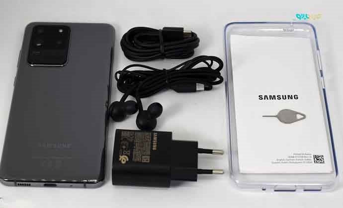 محتویات داخل جعبه گوشی موبایل سامسونگ مدل Galaxy S20 Plus SM-G985F/DS